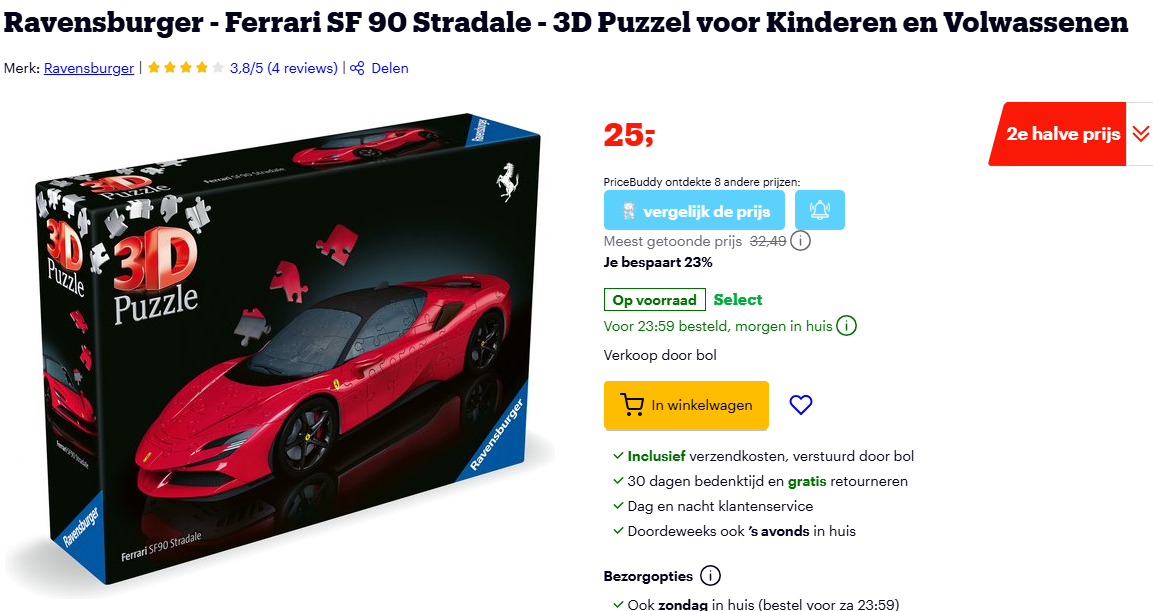 3D puzzel Ferrari voor €18,75 🏎️