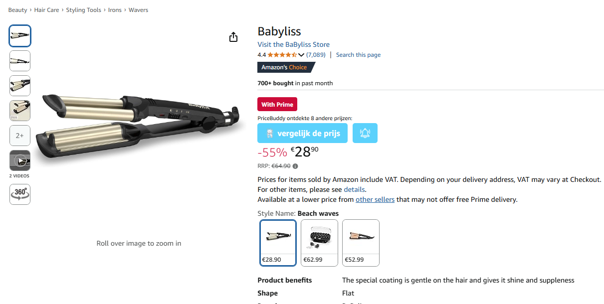 Babyliss Easy Waves krultang voor slechts €28,90 bij Amazon DE