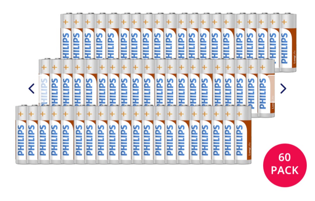 60 Philips batterijen voor € 19,95