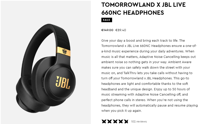 -40% 🎧 TOMORROWLAND X JBL LIVE 660NC HEADPHONES