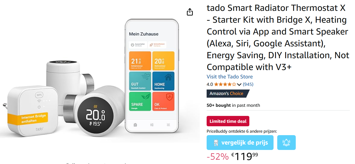 Tado slimme radiator starterset voor slechts €119,99 ipv €249,99 bij Amazon DE