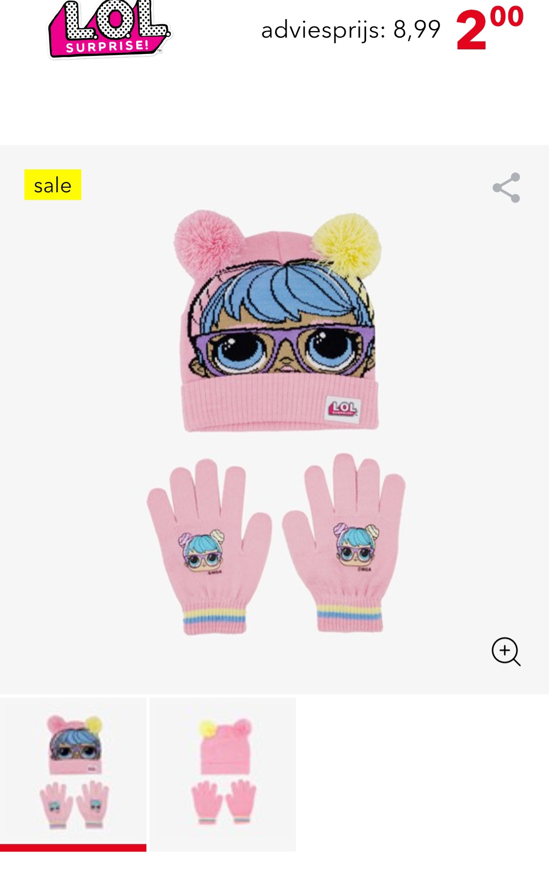 Kinder set muts handschoenen LOL surprise voor €2 bij scapino.nl