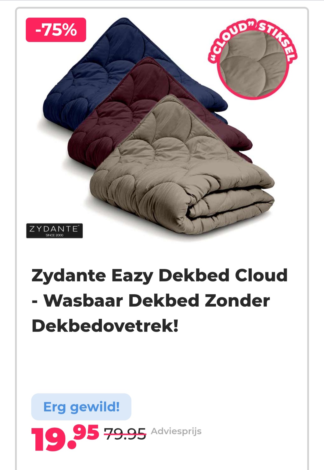 Zydante Eazy Dekbed Cloud -75% bij voordeelvanger.nl