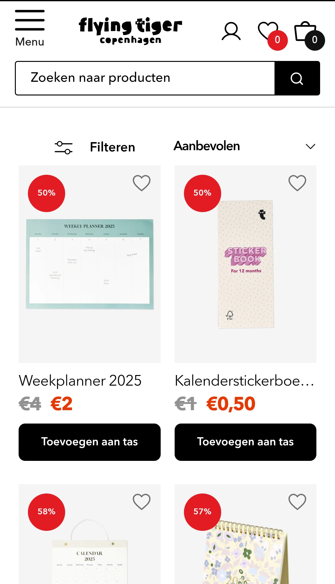 Flying Tiger tot 60% kalenders