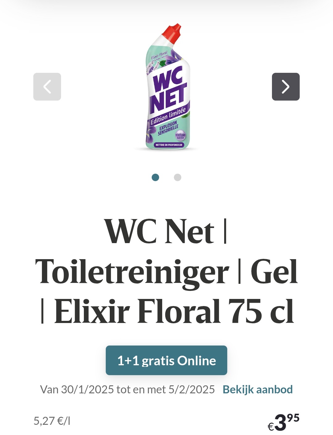 WC Net Toiletreiniger Gel Elixir Floral 75 cl 1+1 gratis Online bij Delhaize