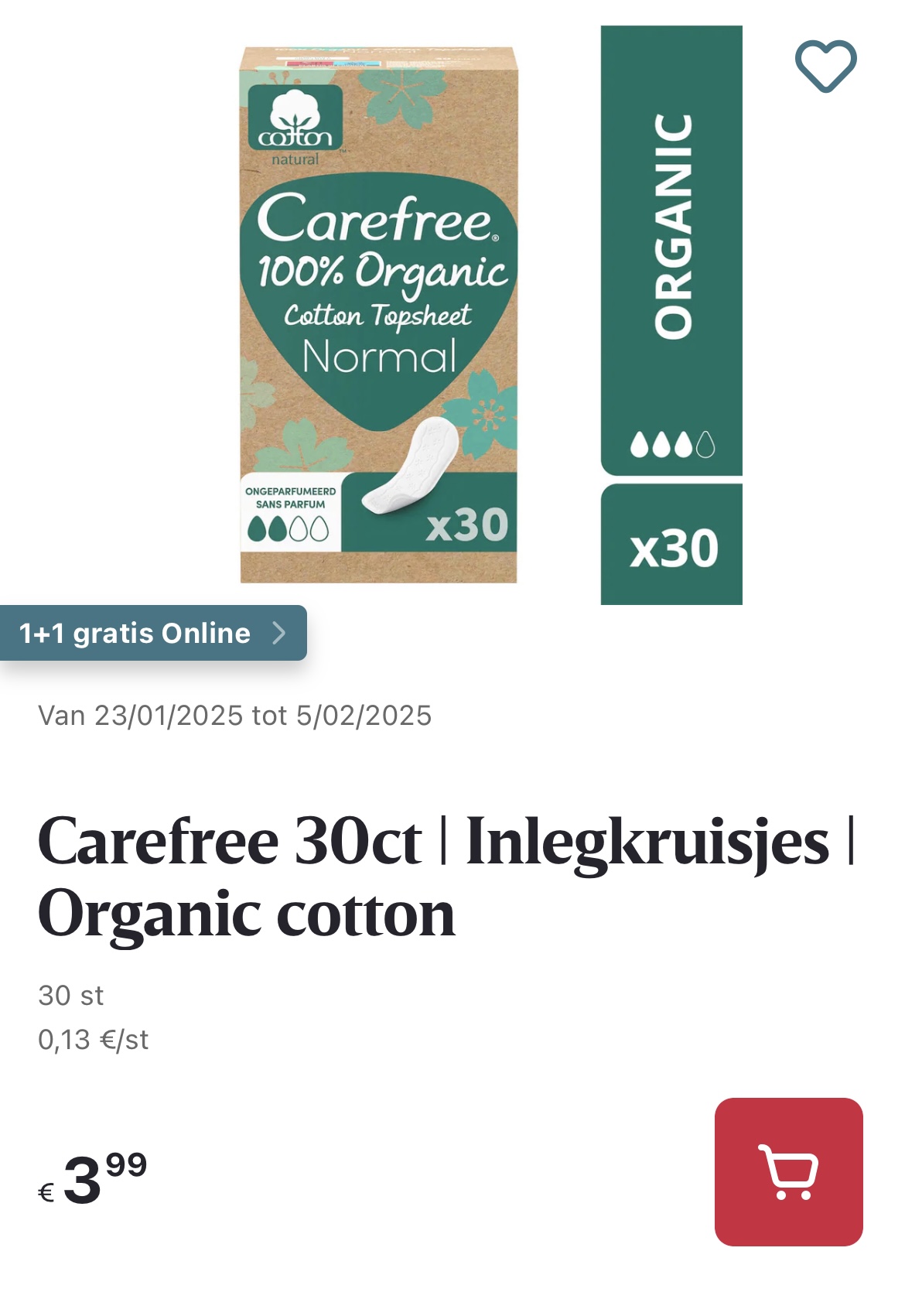 Carefree inlegkruisjes organic cotton online promo Delhaize