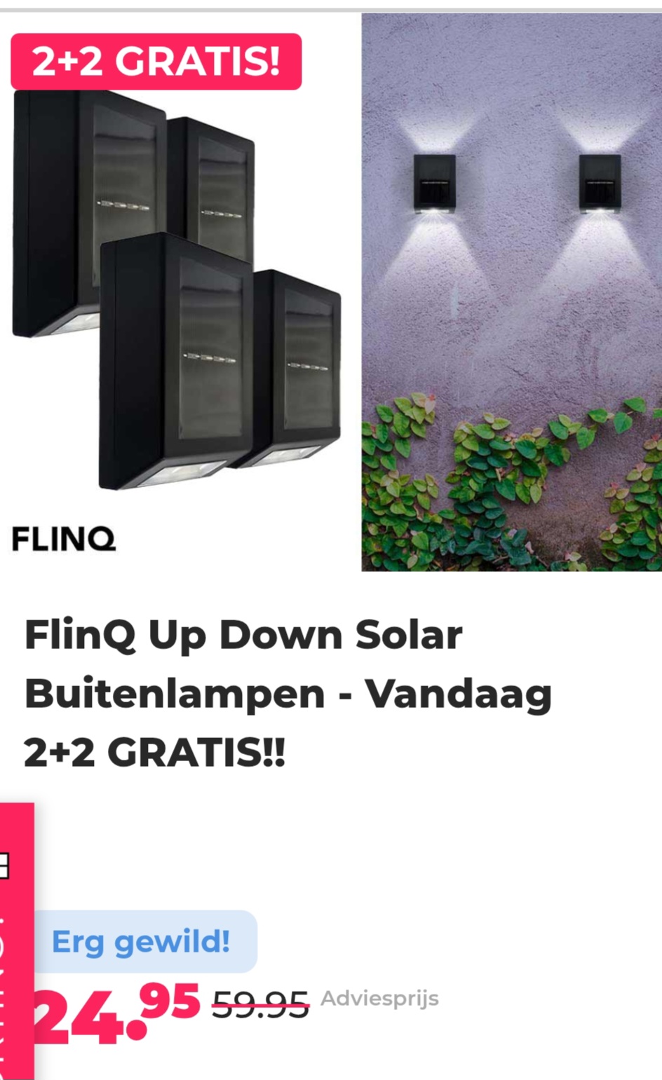 FlinQ Up Down Solar Buitenlampen - Vandaag 2+2 GRATIS!! -58% bij voordeelvanger.nl