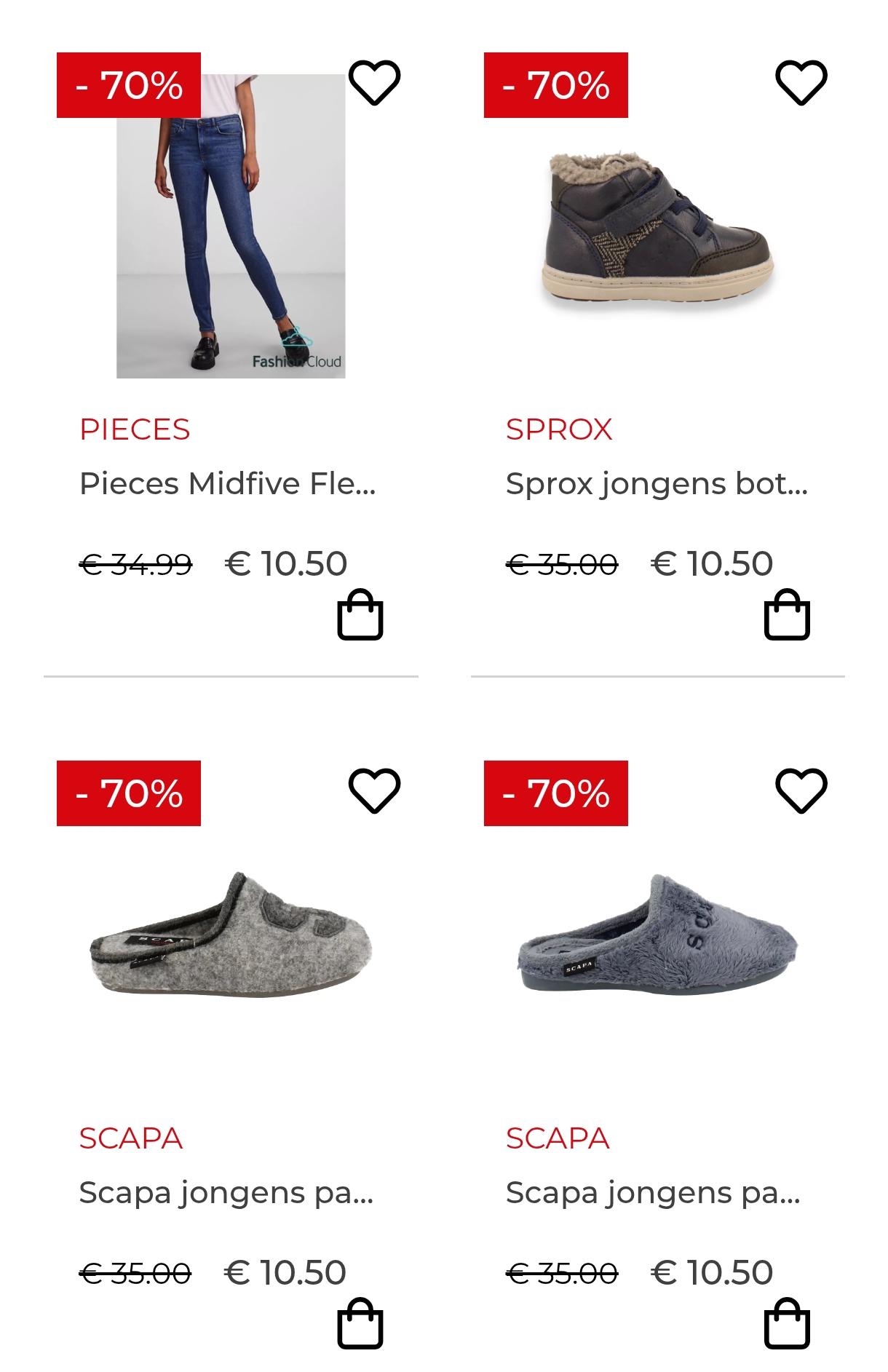70% korting op schoenen en kleding bij Berca