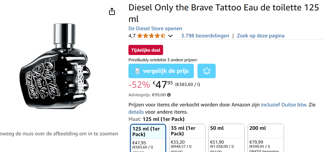 Diesel Only the Brave Tattoo Eau de toilette 125 ml voor €47,95 bij Amazon DE