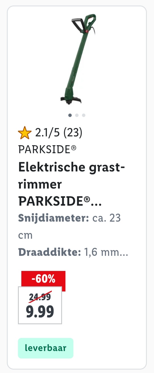 Elektrische grastrimmer PARKSIDE -60% op lidl.be