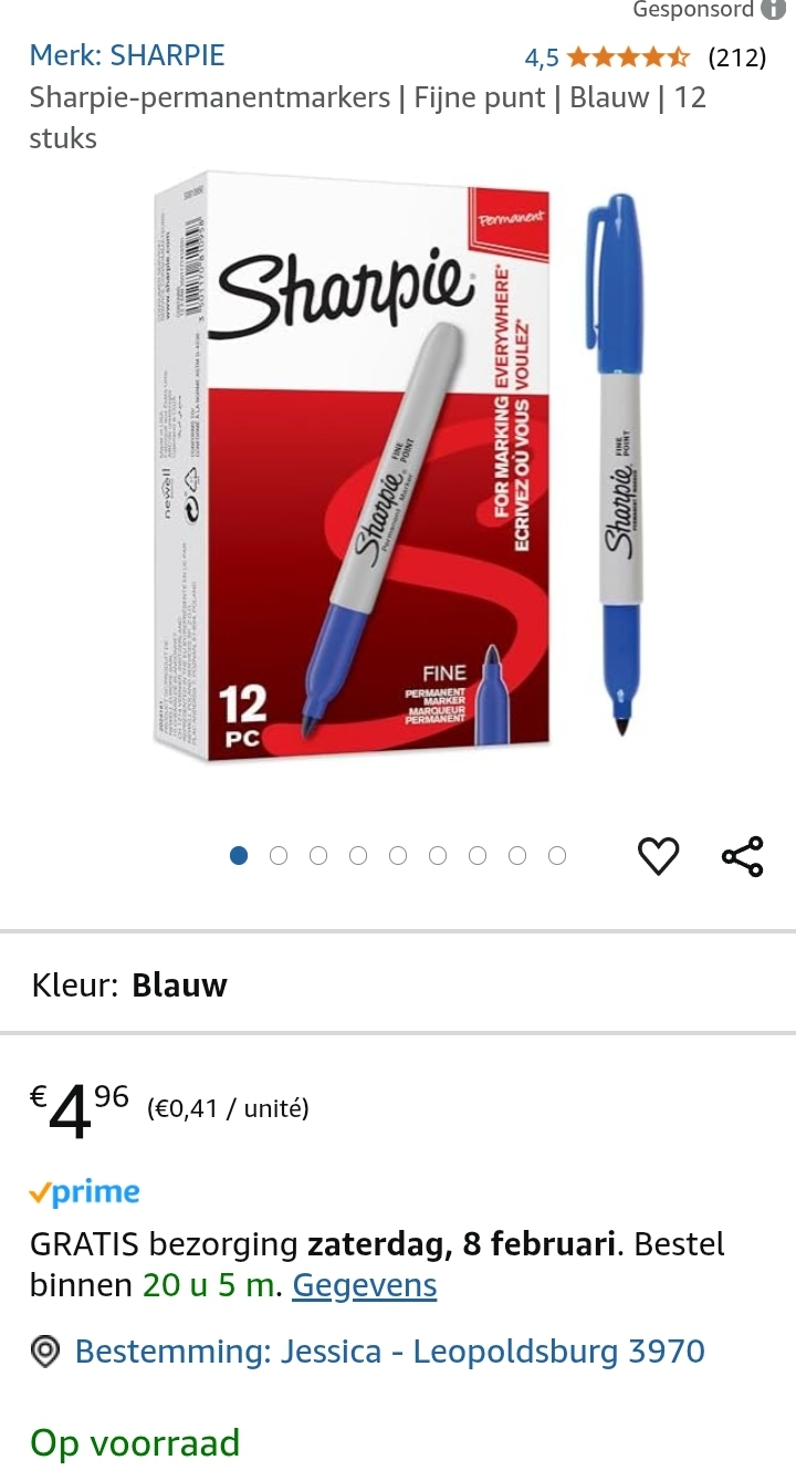 Sharpie permanentmarkers blauw 12st