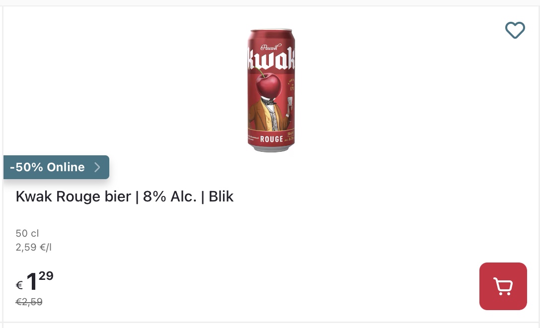 Kwak rouge bier 8% alc blik 50 cl Delhaize online promo