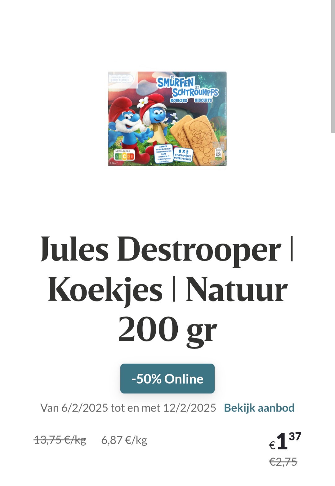 Jules Destrooper Koekjes Natuur 200 gr -50% Online Delhaize