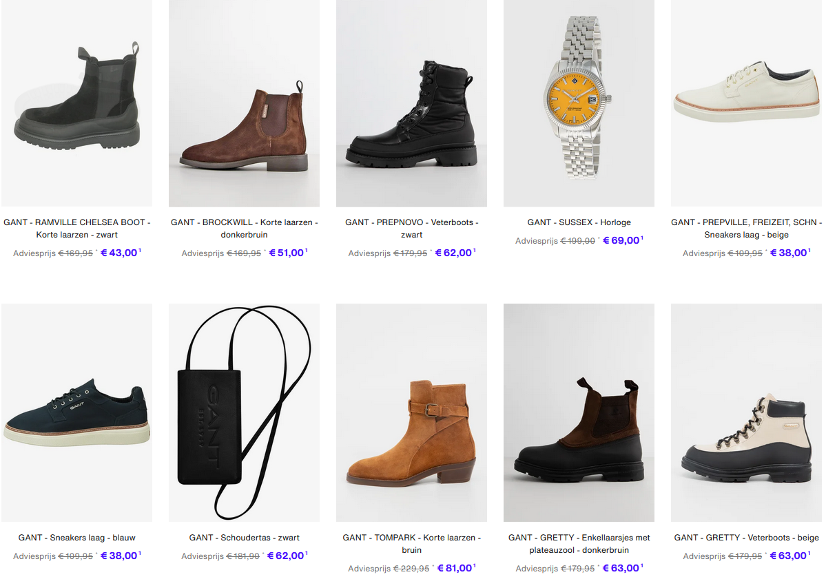 Gant schoenen en kleding alsook huislinnen tot 75% korting