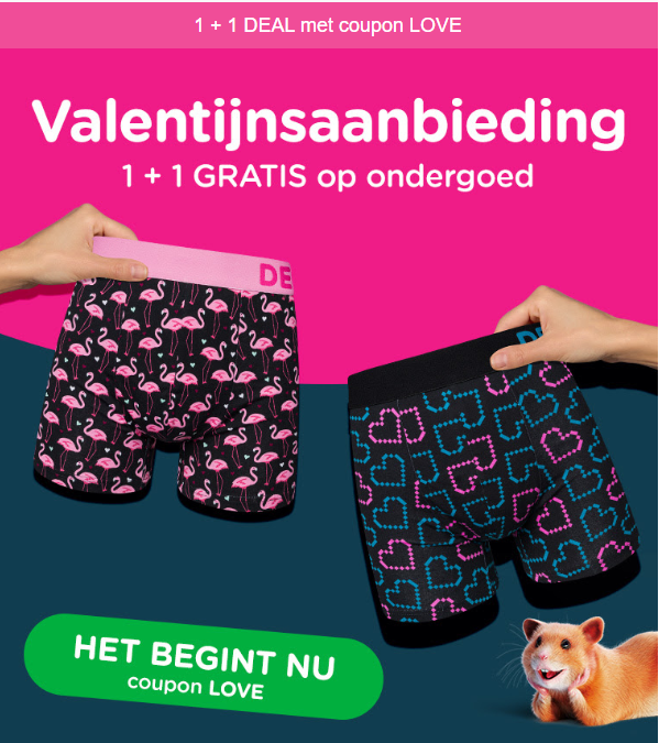 1 + 1 aanbieding op ondergoed Dedoles