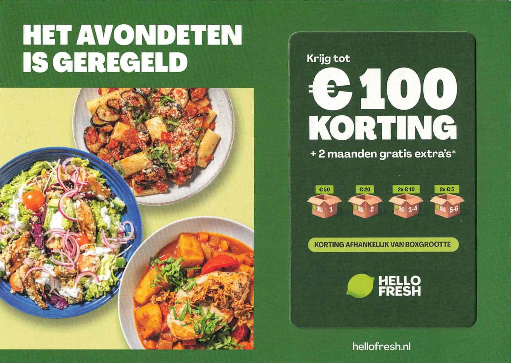 Hello Fresh:Tot 100€ korting + 2 maanden gratis extra's. Opgelet met voorwaarden.