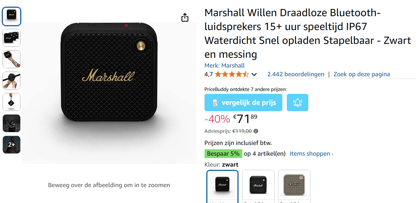 Marshall draadloze bluetooth luidspreker met 40% korting bij Amazon NL
