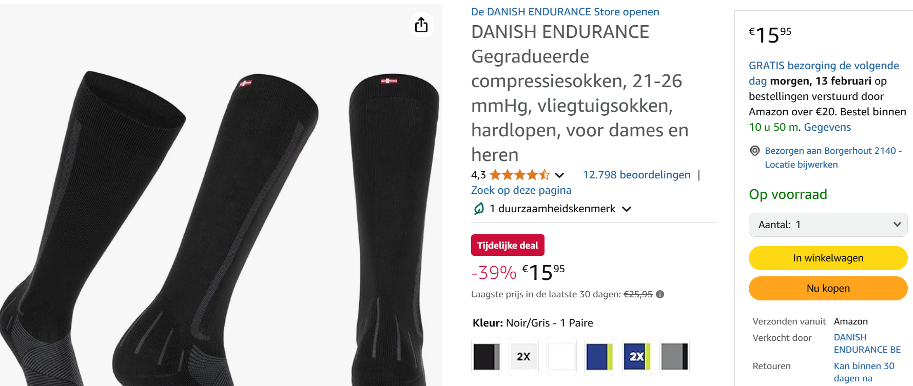 DANISH ENDURANCE compressiekousen met 39% korting bij Amazon BE