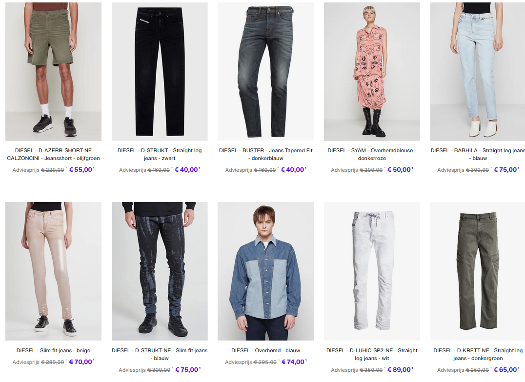 Diesel kleding en accessoires tot 75% korting