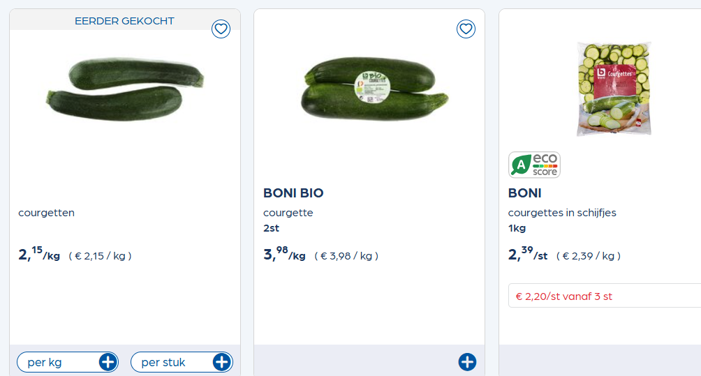 Courgette €2,15/kg 👍 Collect&Go en Colruyt