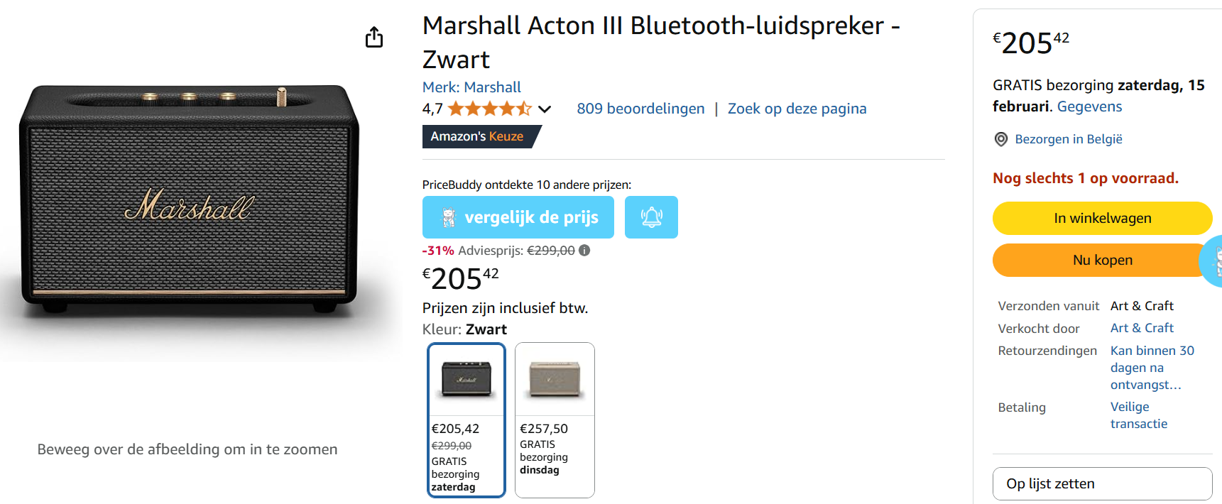 Marshall Acton III Bluetooth-luidspreker - Zwart met 31% korting bij Amazon NL