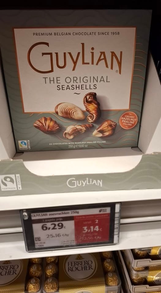 50% korting per 2 doosjes Guylian zeevruchten