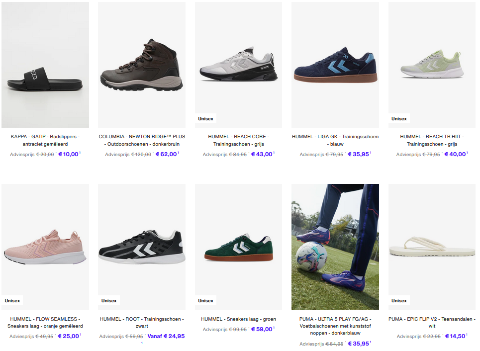 Sportschoenen en boots tot 75% korting