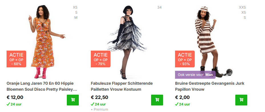 Carnavalskleding tot 93% korting
