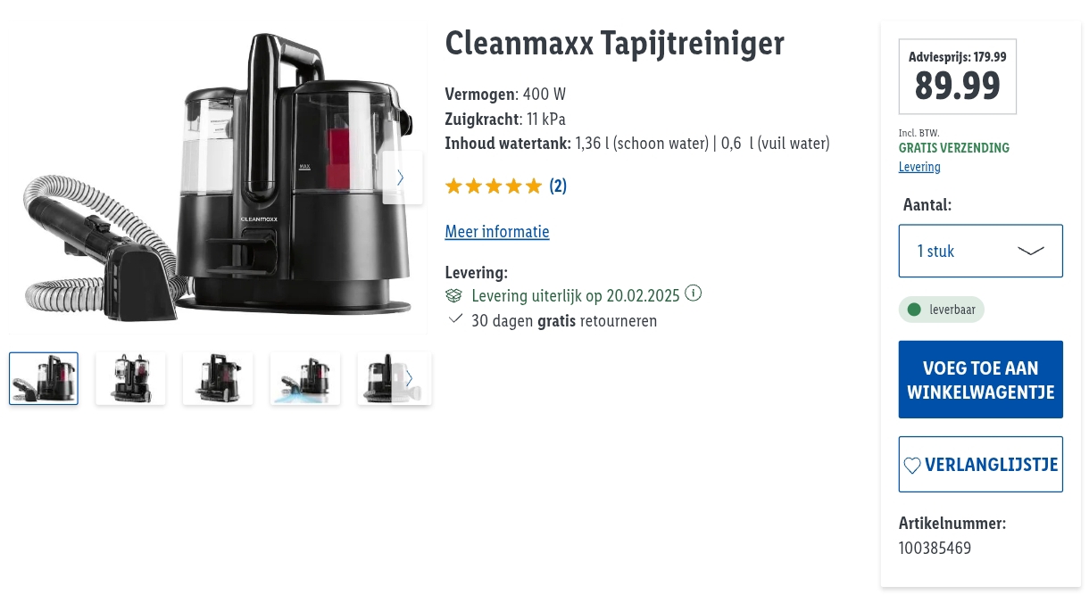 Clean Maxx tapijtreiniger