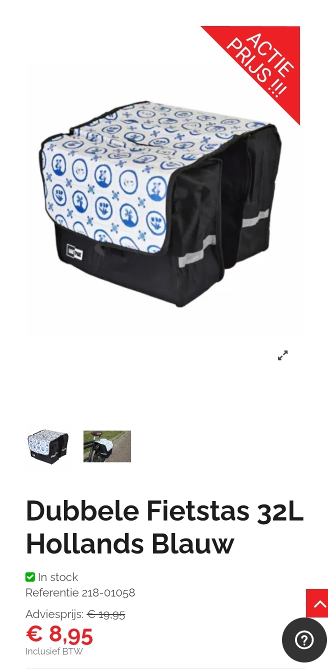 Dubbele Fietstas 32L Hollands Blauw