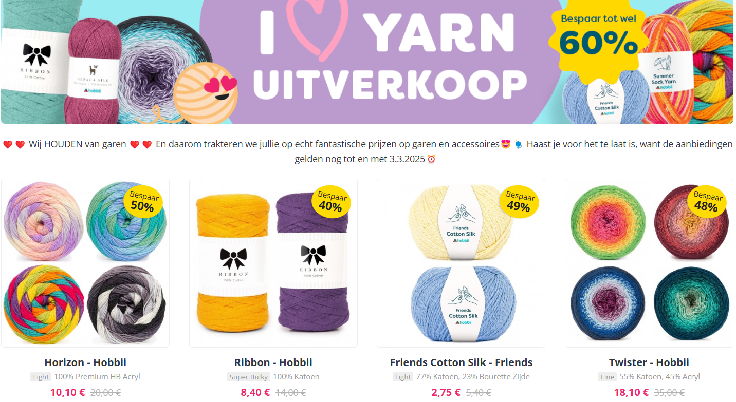 tot -60% op garen en accessoires bij Hobbii ✨