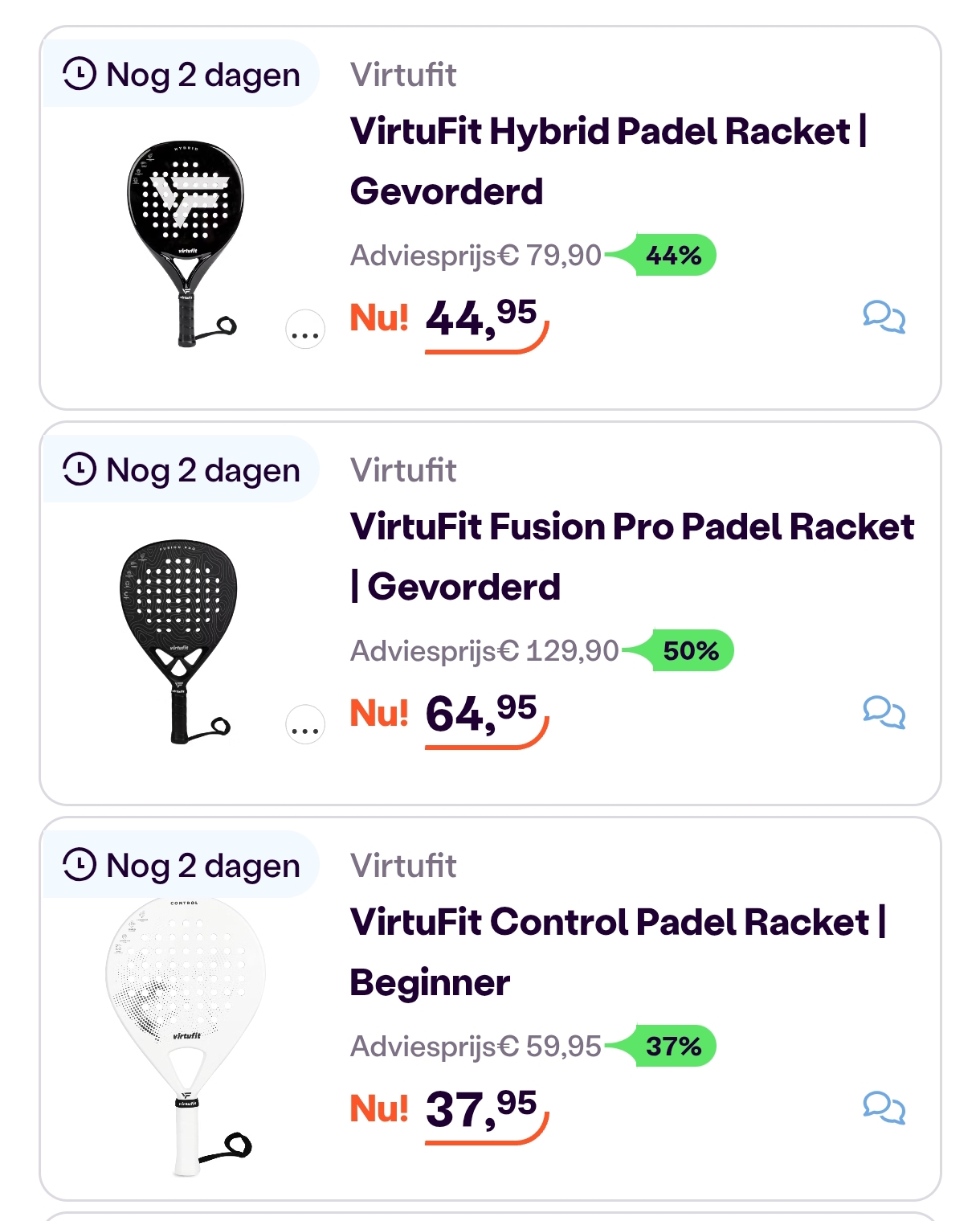 Padelraket aan 50% korting