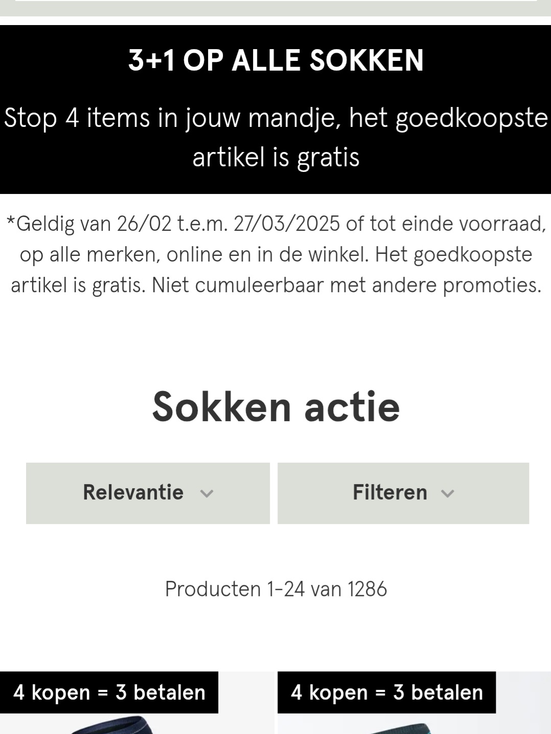 3+1 gratis op sokken bij veritas