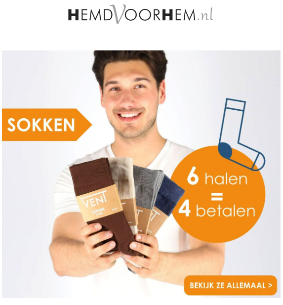 Herensokken 6 halen = 4 betalen