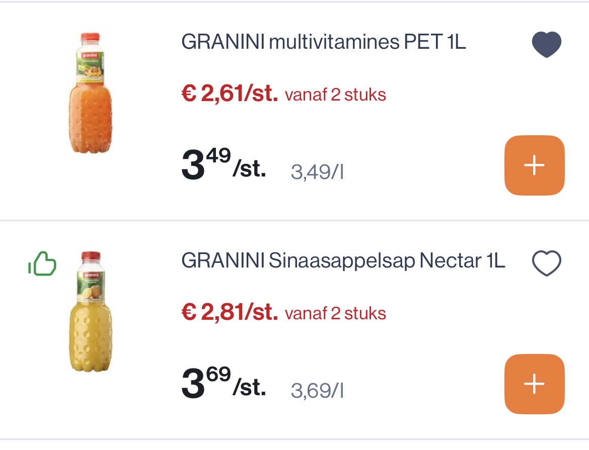 Granini multivruchtensap en sinaasappelsap
