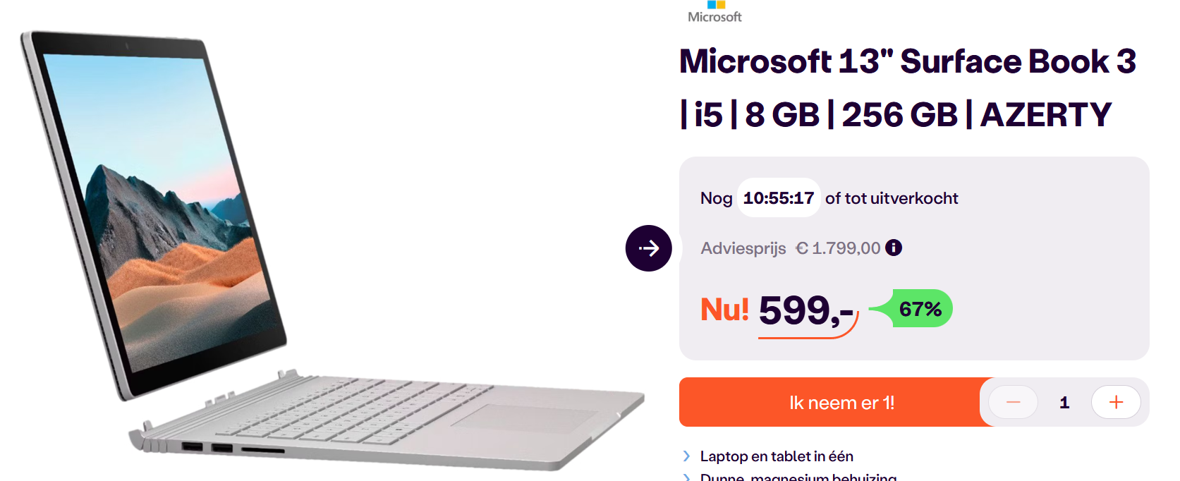 Microsoft 13" Surface Book 3 met maar liefst 67% korting bij iBood