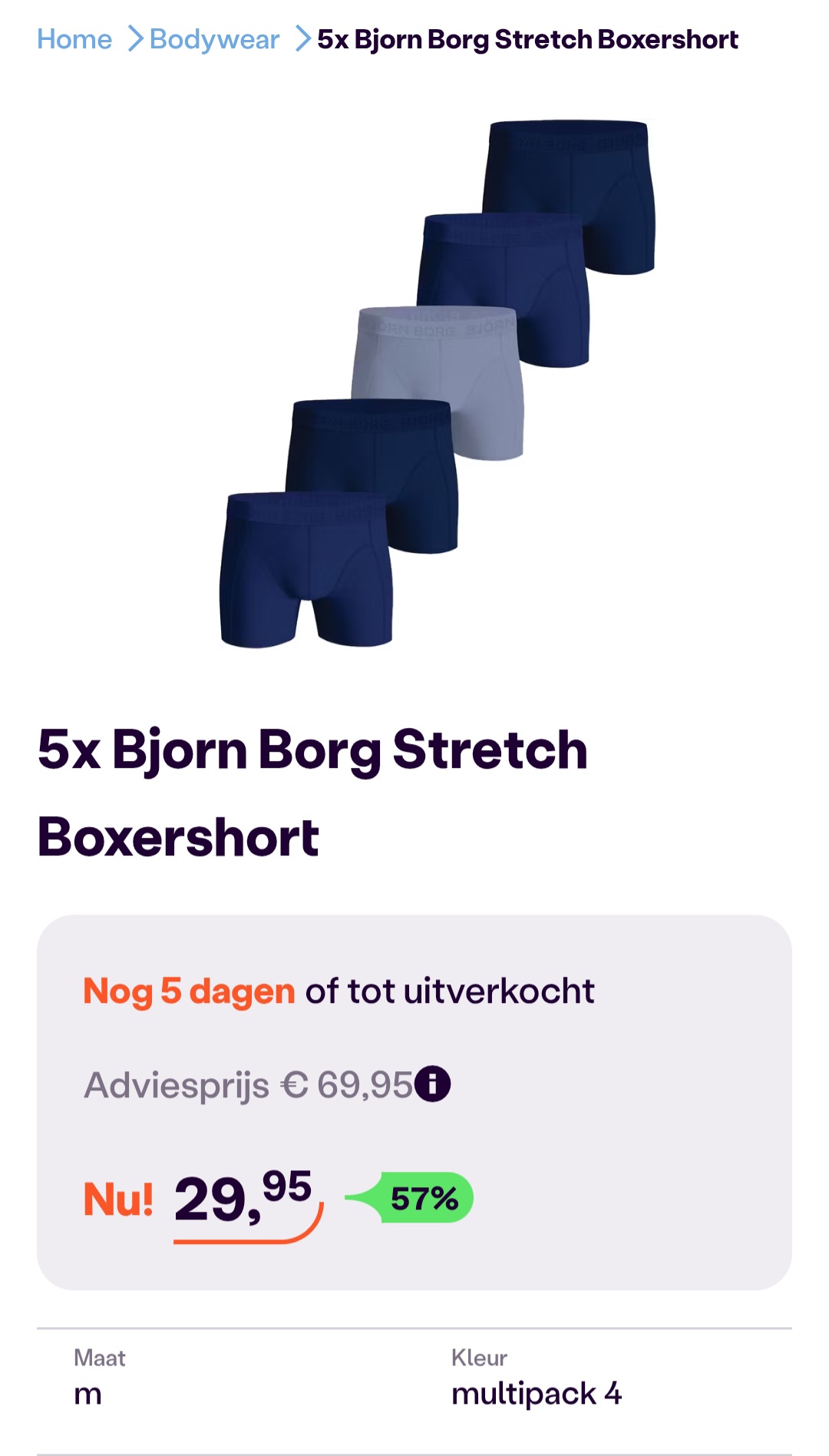 5x Bjorn Borg Stretch Boxershort -57% bij ibood.com