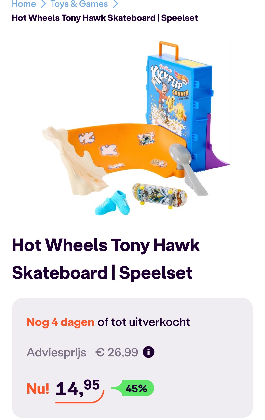 Hot Wheels Tony Hawk Skateboard | Speelset -45% bij ibood.com