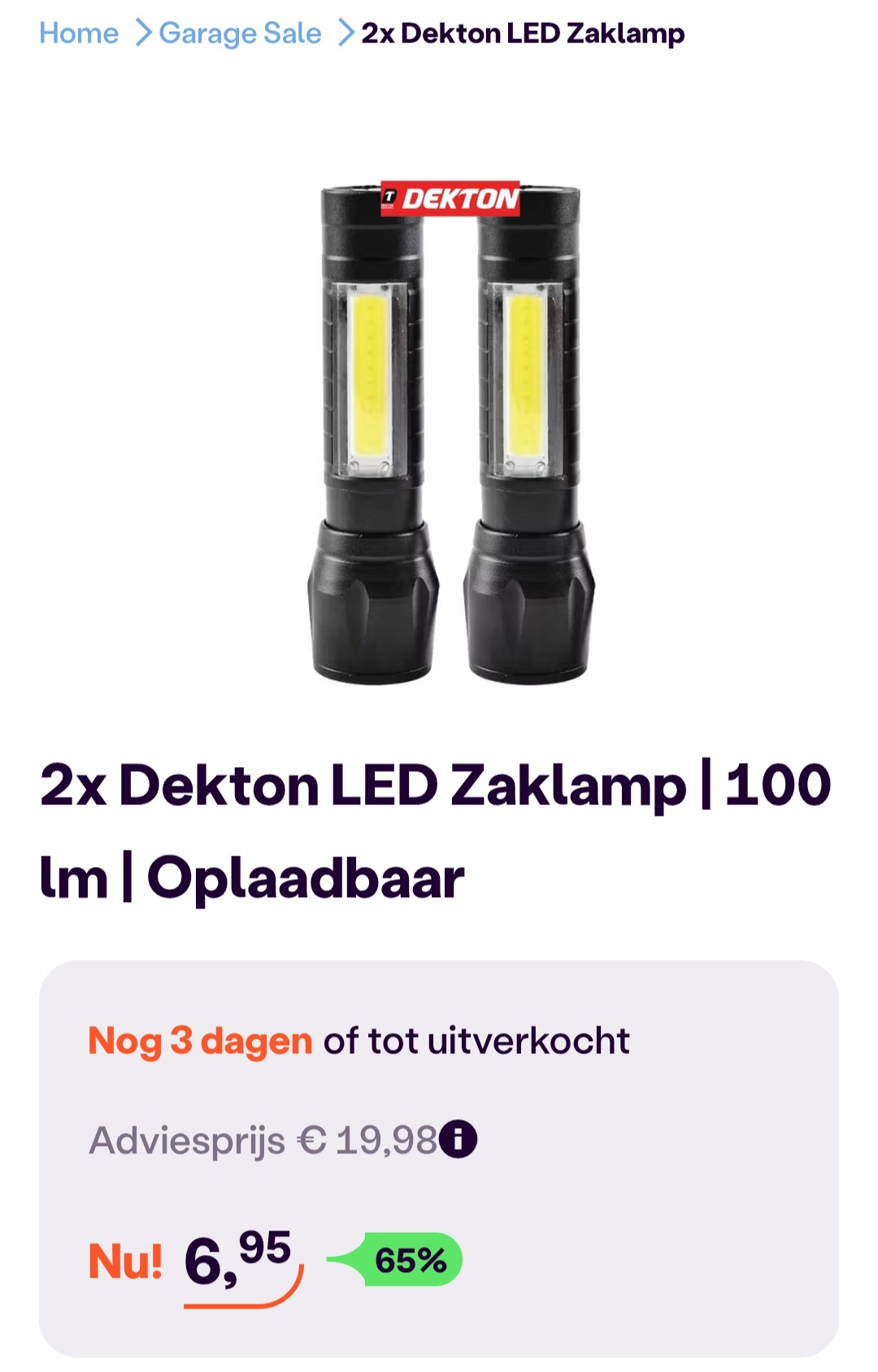 2x Dekton LED Zaklamp -65% op ibood.com