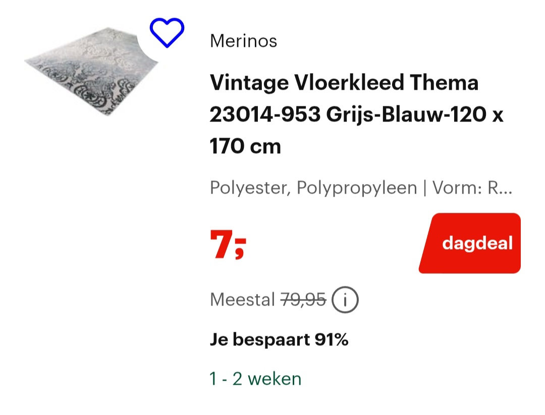 Vintage Vloerkleed Thema 23014-953 Grijs-Blauw-120 x 170 cm -91% bij bol.com