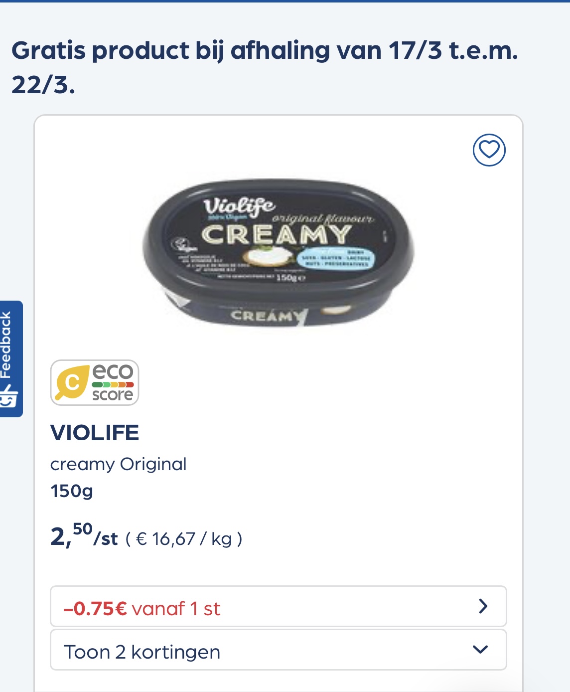 Gratis product Violife creamy original 150 gram