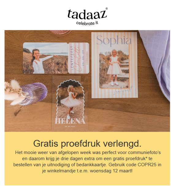 Tot 2 gratis proefdrukken voor lente- en communie kaartjes☀️