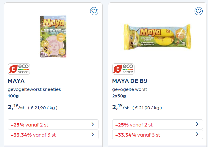 Tot -33,34% op vleeswaren van Maya de Bij en Plop