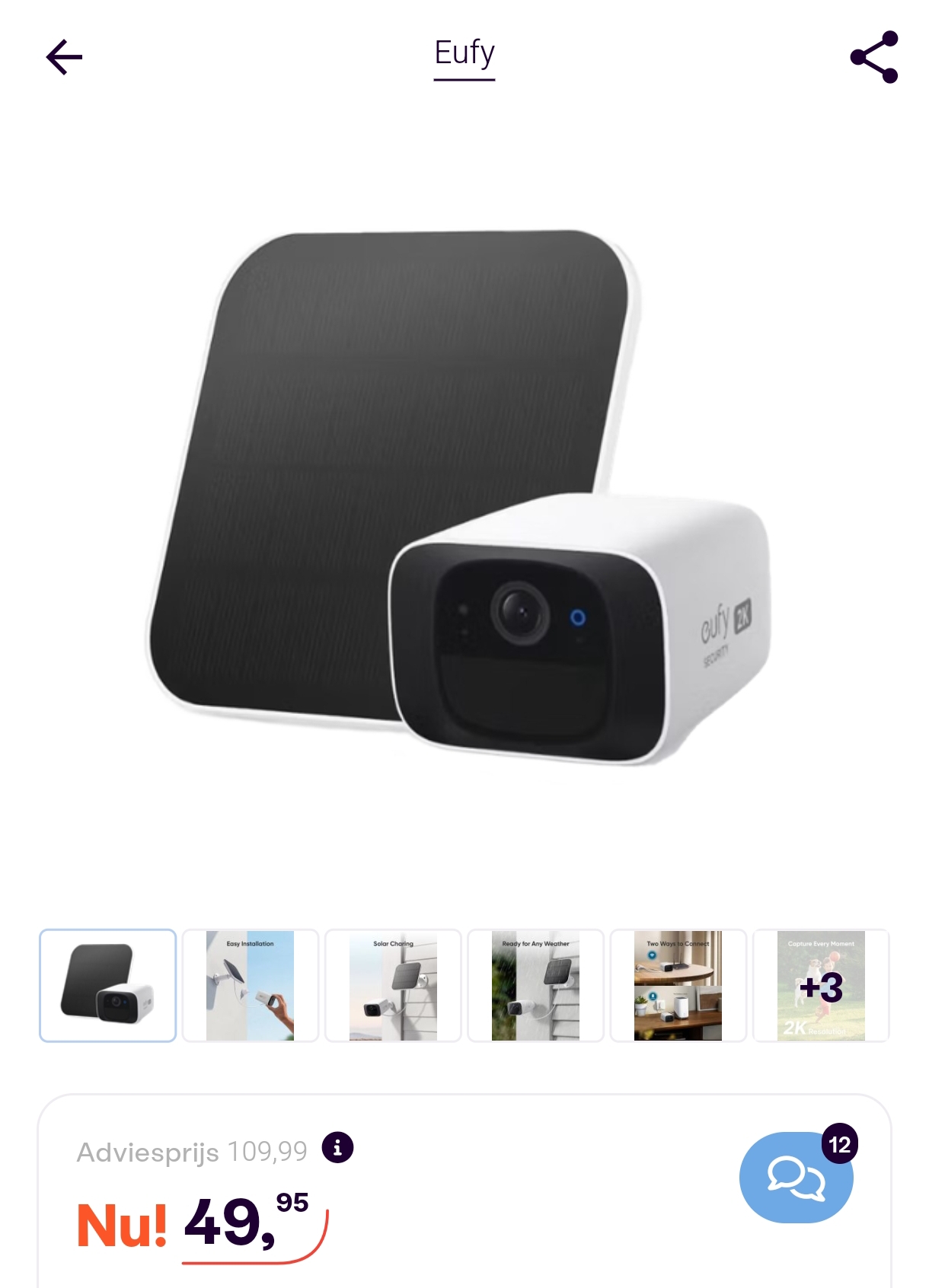 Eufy beveiligingscamera inclusief zonnepaneel