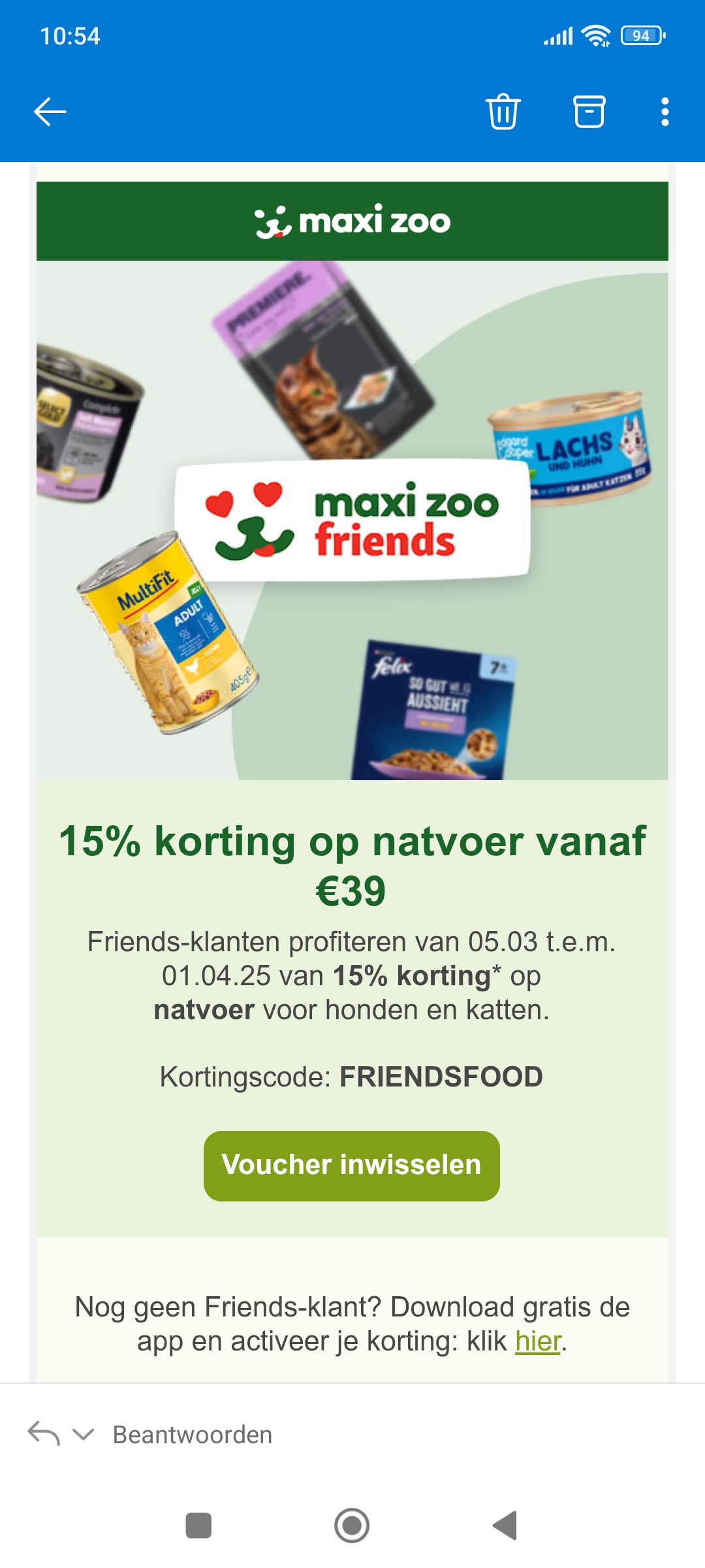 Maxi zoo 15% korting op natvoer vanaf €39