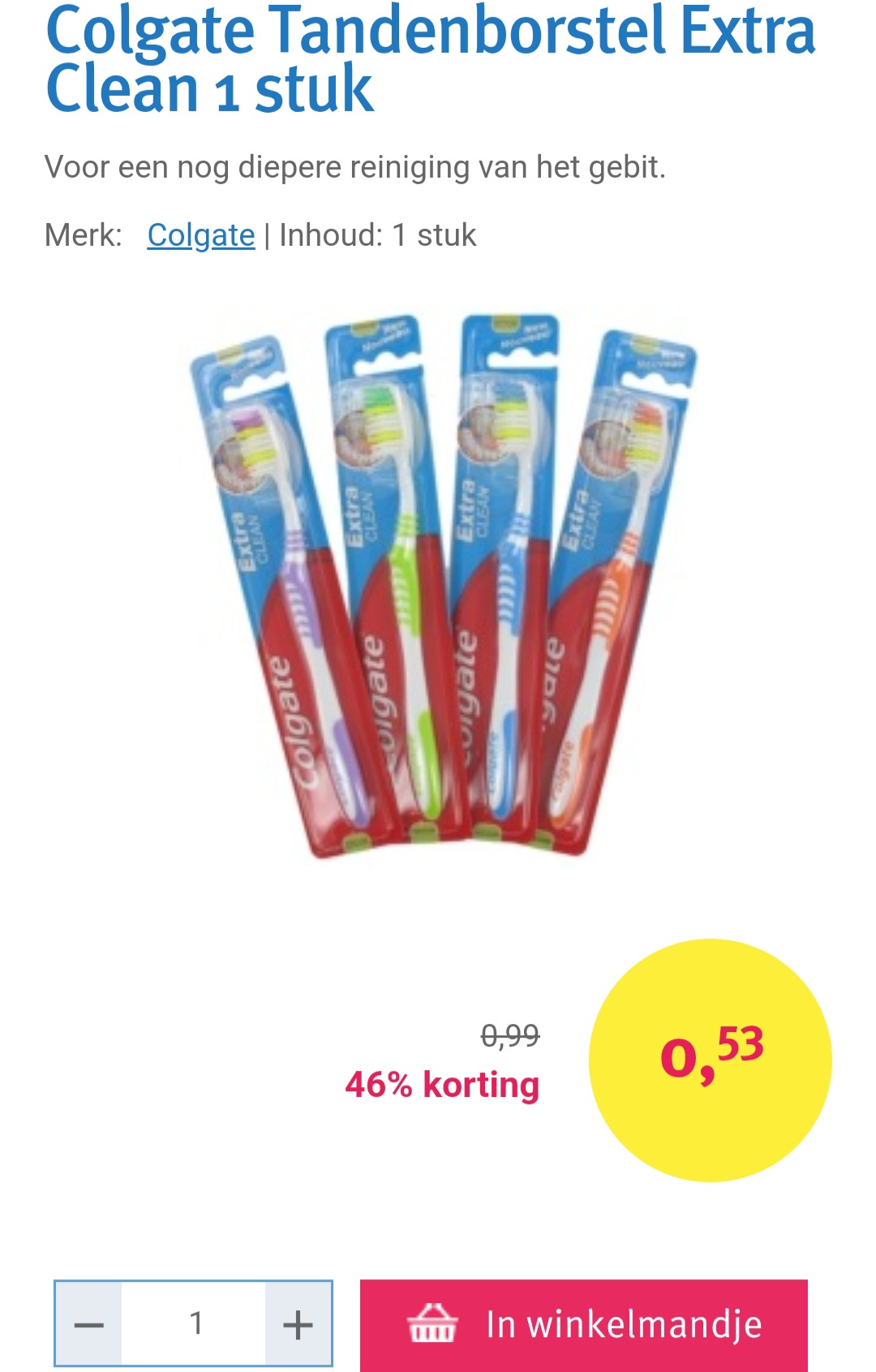 Colgate Tandenborstel Extra Clean 1 stuk -46% bij drogist.nl