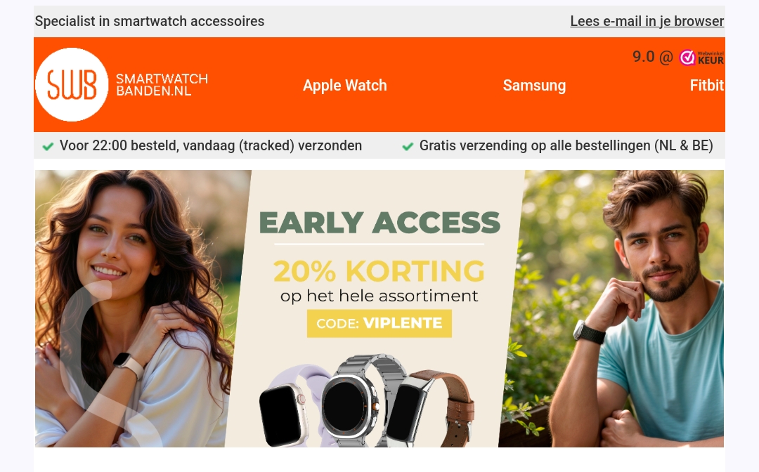 Smartwatchbanden 20% op alles
