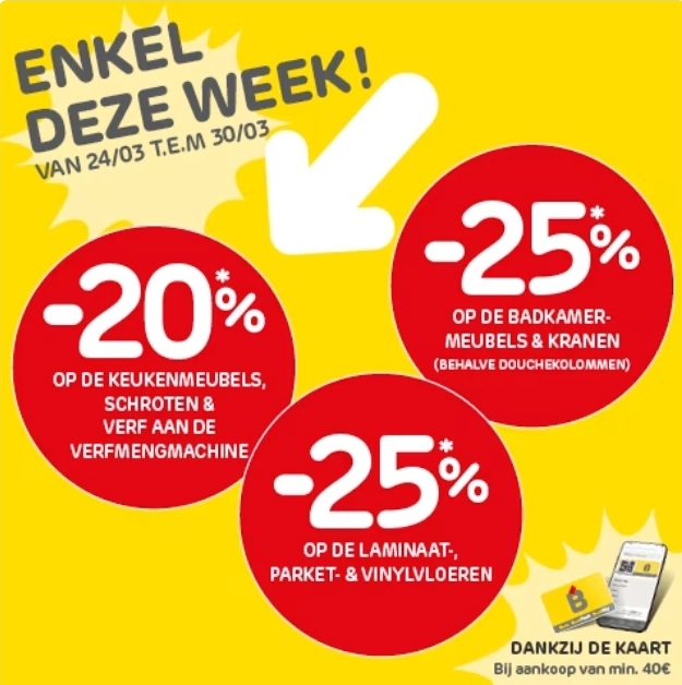 Korting op badkamer- en keukenmeubels, vloeren, verf, kranen en schroten