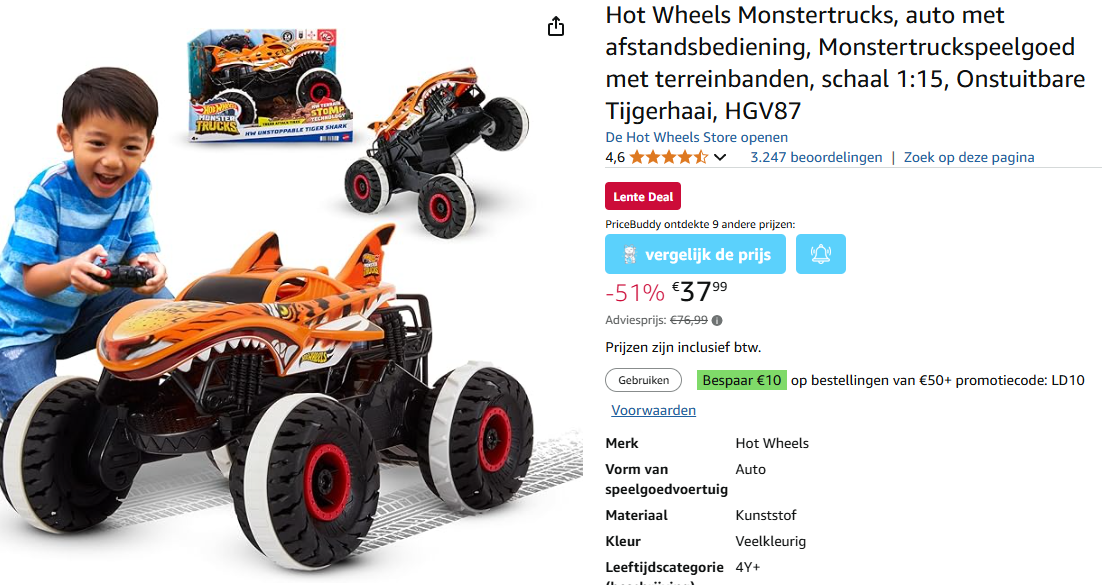 Hot Wheels Monstertrucks met afstandsbediening met 51% korting bij Amazon NL