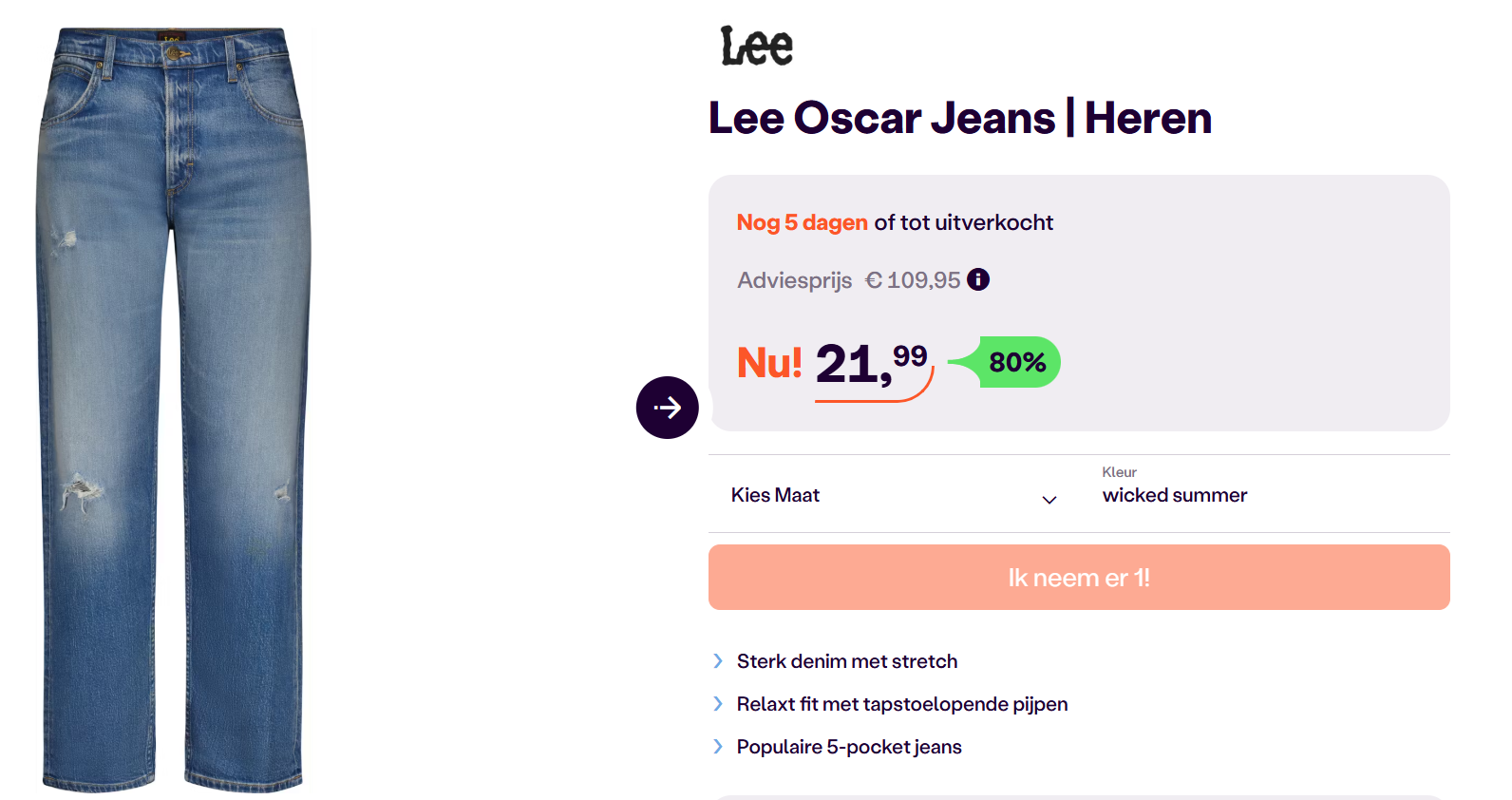 Jeansbroeken voor mannen tot wel 80% korting